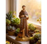 St Francis of Assisi Statue 8.6", Patron of Animals with Dog & Deer, Catholic Saint Figurine, Religious Home Decor, Christian Gift