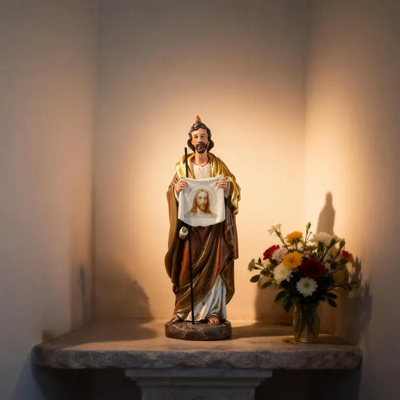 10-st jude thaddeus statue patron saint of hope with flowers