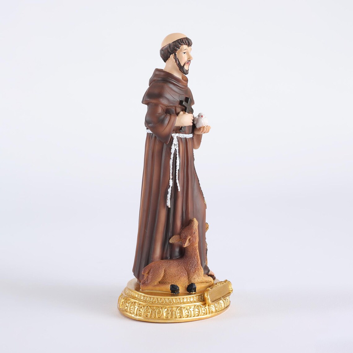 St Francis of Assisi Statue 8.6", Patron of Animals with Dog & Deer, Catholic Saint Figurine, Religious Home Decor, Christian Gift