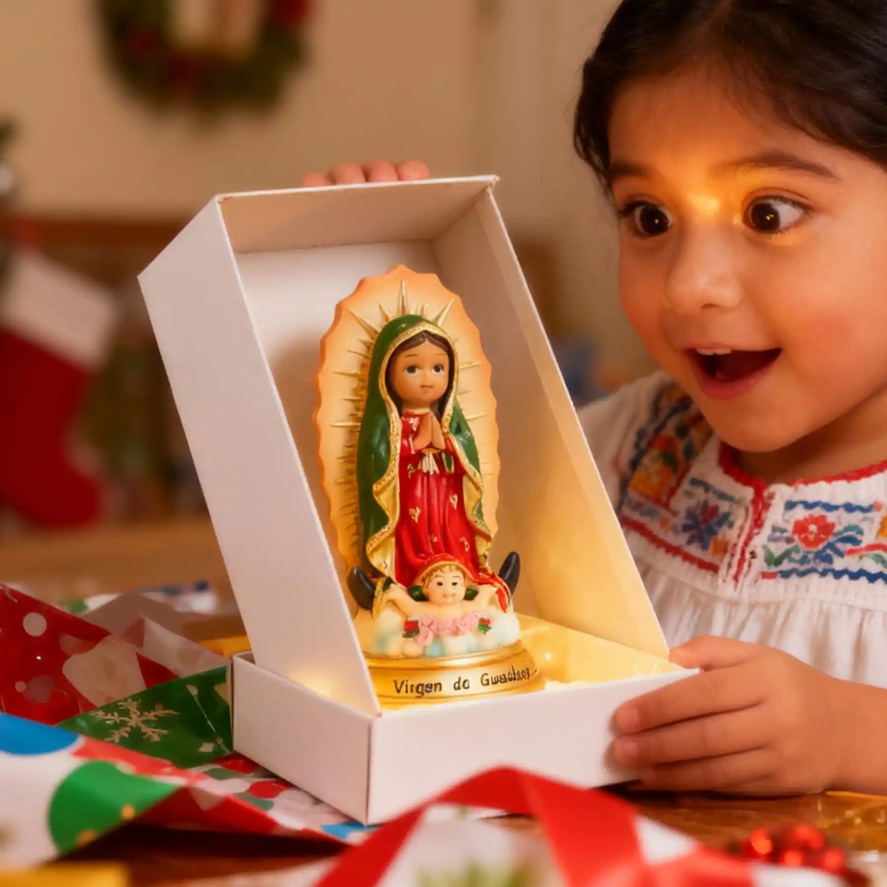 Baby Virgen de Guadalupe Statue 5.7" Handmade Resin Mexican Folk Art, statue with little girl like it (5)