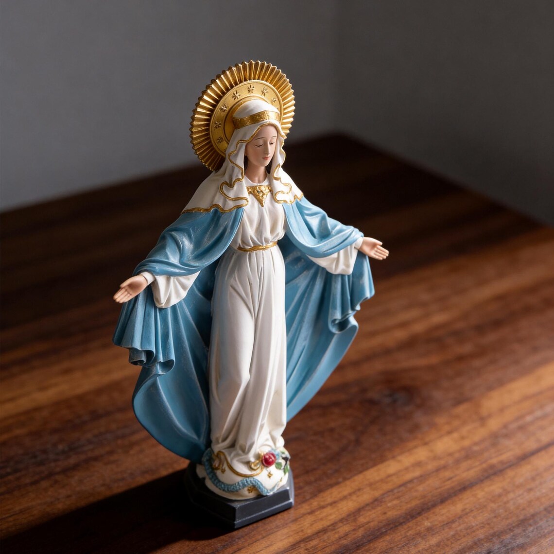 Antique Our Lady of Grace Statue, Mother Mary Statue for Home, Small Mary Statue