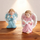 Angel Statue Set of 2 - Pink with Blue Glitter Cherub Figurines Praying & Book-Holding Designs (display 2)