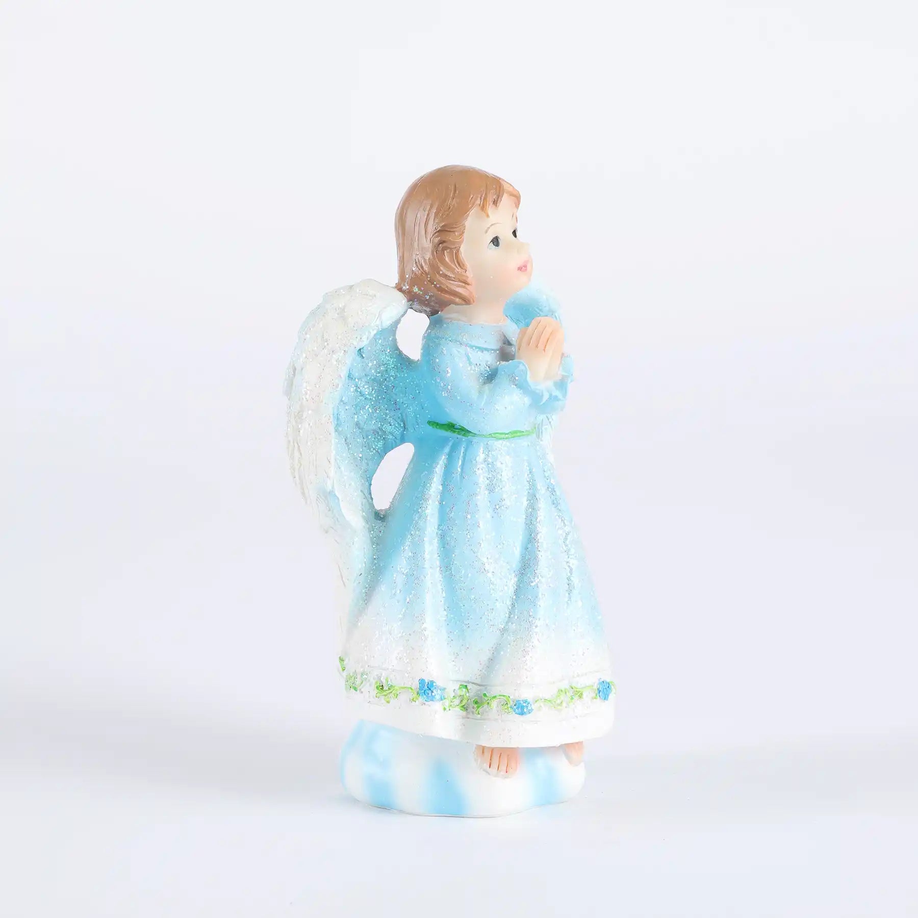 2-Pack Angel Statue Set 5.43" - Blue  Glitter Cherub Figurine Praying with Book-Holding Designs (display 4)