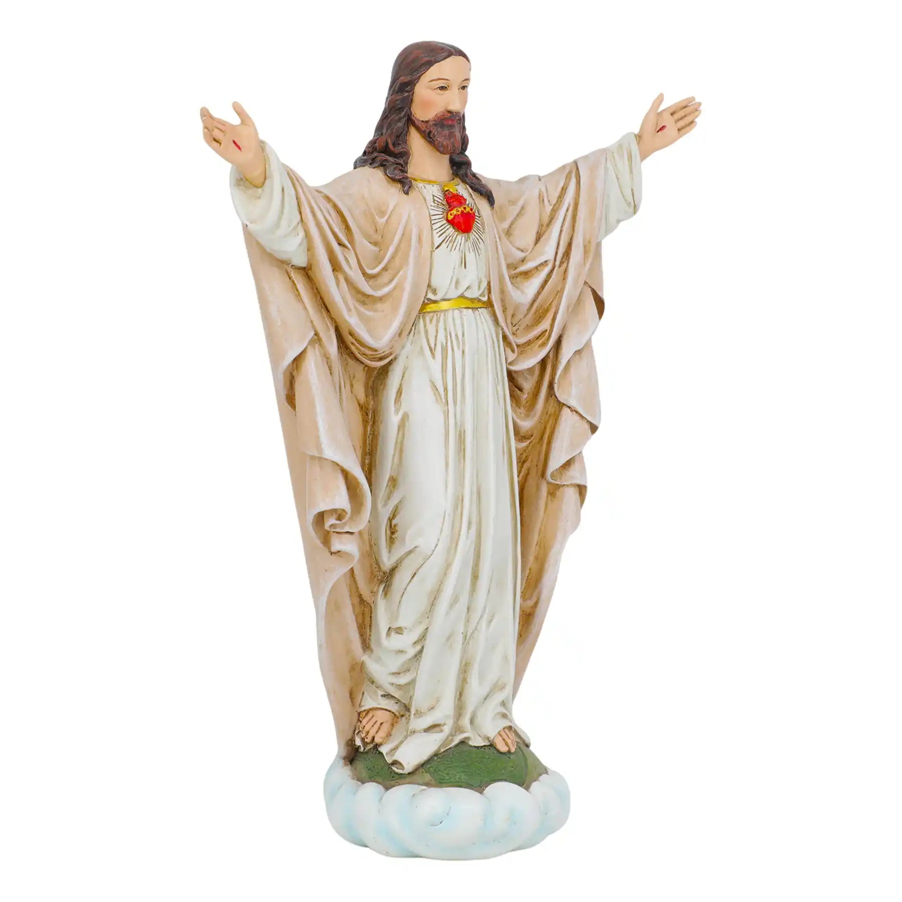 Sacred Heart of Jesus Statue 10" plain background side view 1, Handmade Catholic Altar Decor, Hand Painted Resin Figurine, Religious Christian Gift for Baptism (display 5)