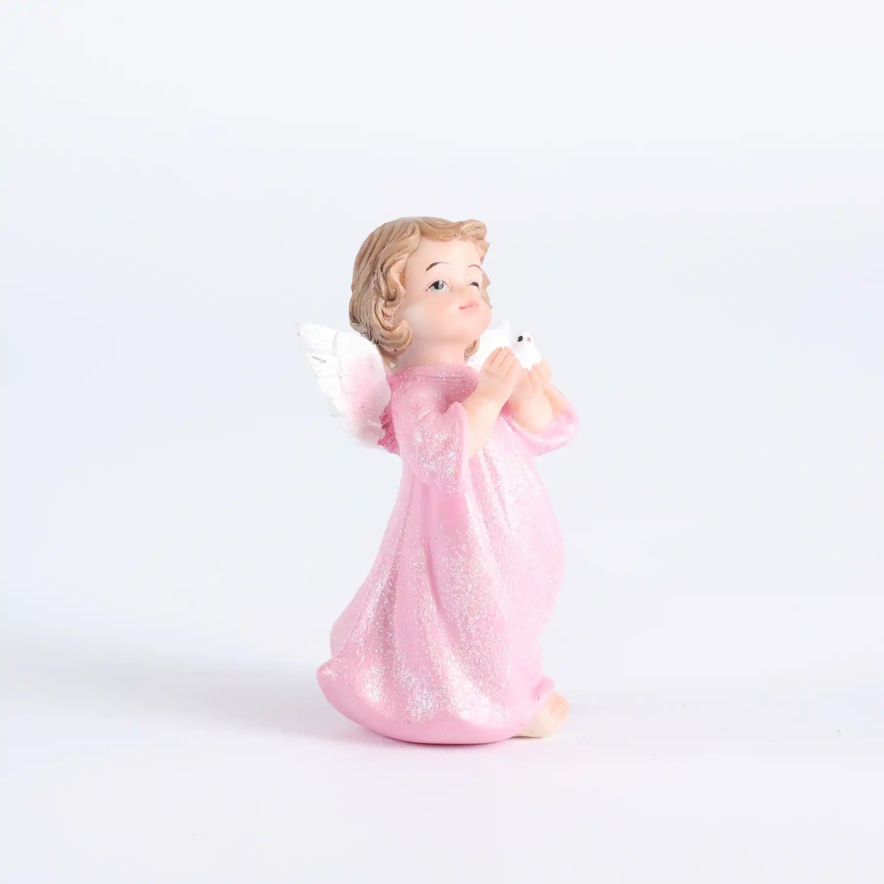 Angel Statue Set of 2 - Pink Glitter Cherub Figurine with Dove， statue dimensioning (display 5)