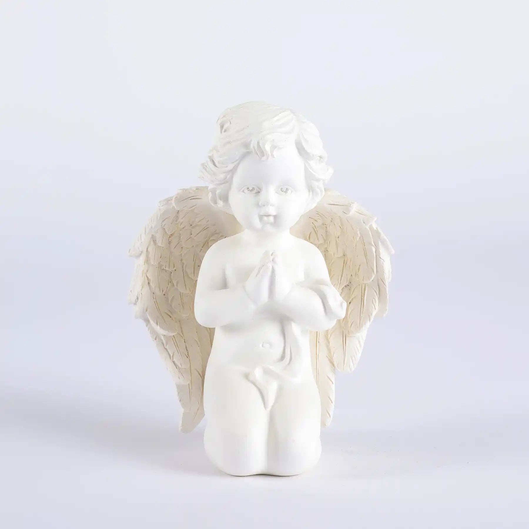 Praying Cherub Angel Statue 5.7", White Resin Baby Guardian Figurine (display 6)