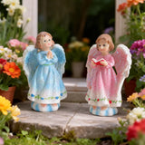 glitter cherub figurines, blue and pink angel statue set