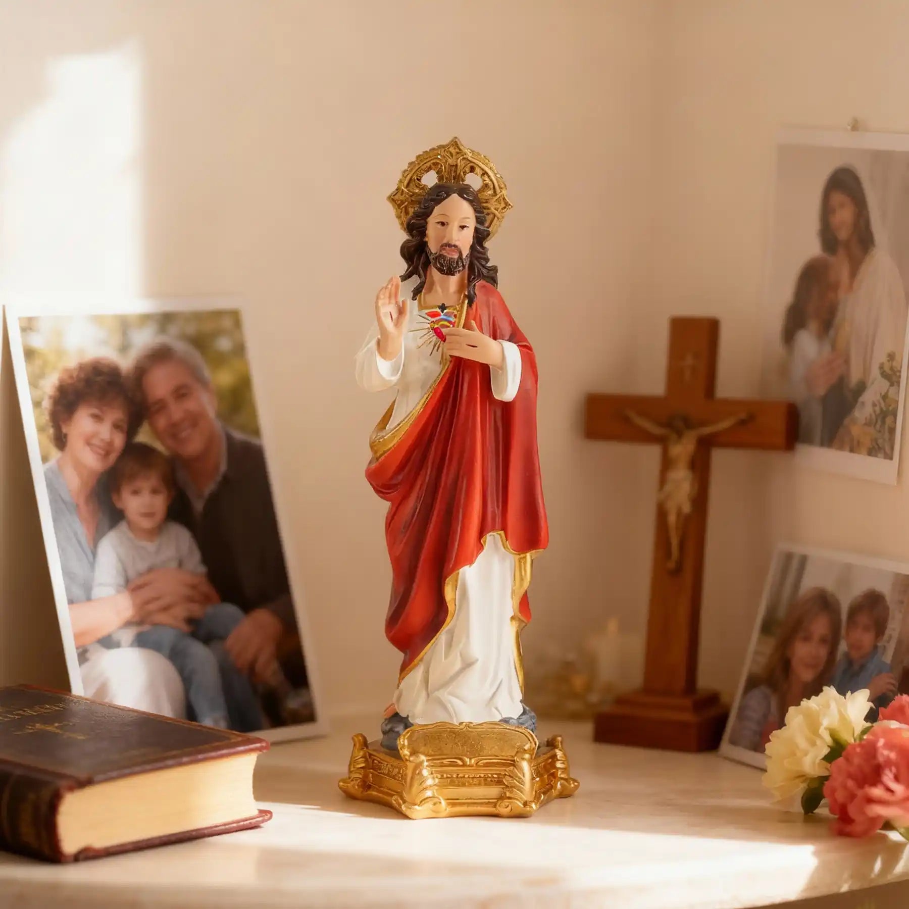 Sacred Heart of Jesus Statue 12" as catholic altar decoration, Sagrado Corazon Figurin (display 3)