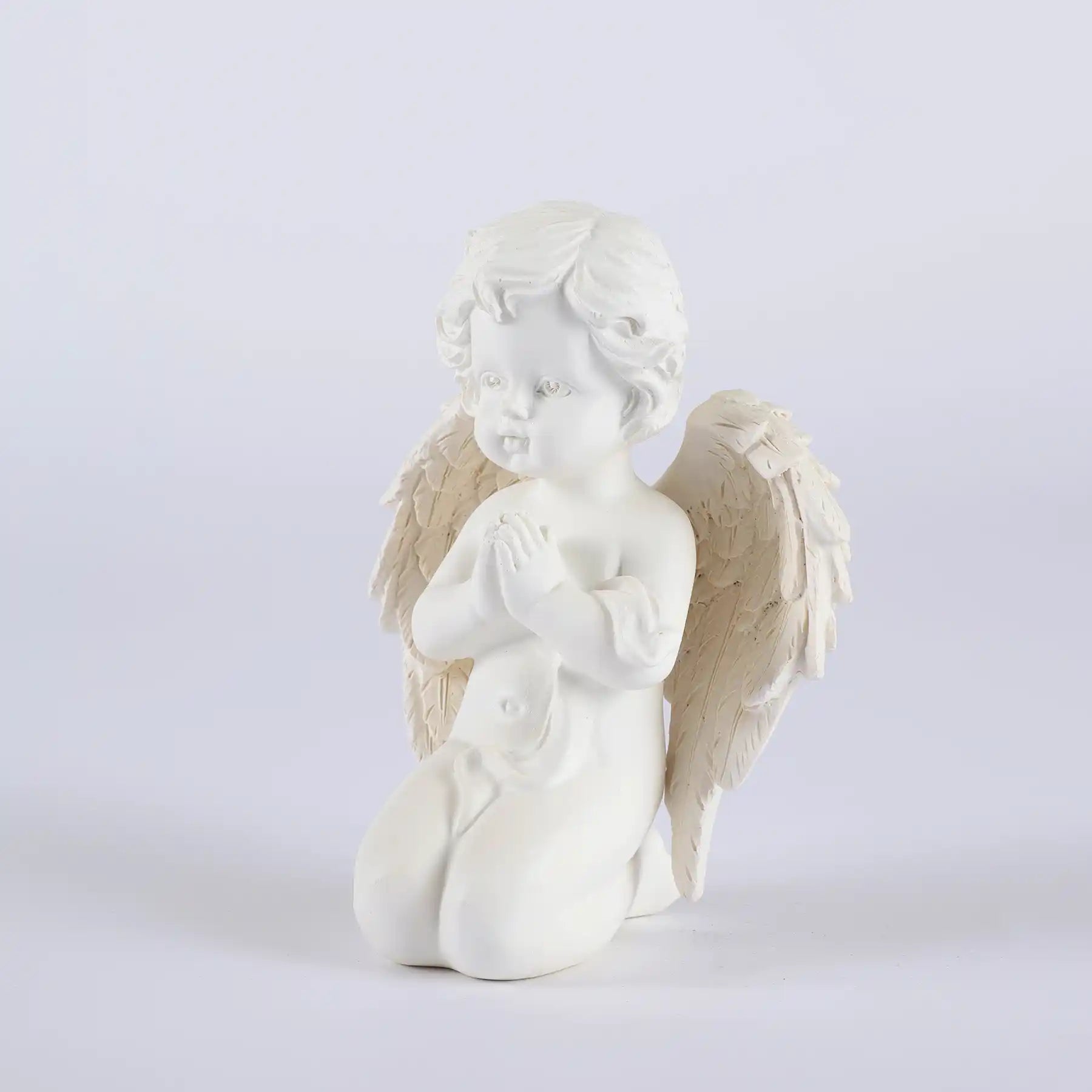 Praying Cherub Angel Statue 5.7", White Resin Baby Guardian Figurine (display 7)