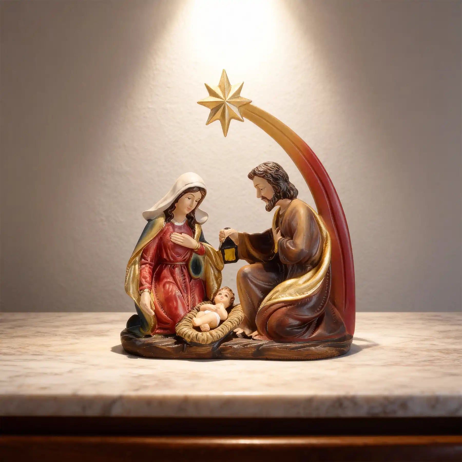 Christmas Nativity Scene Statue 5.9", Handmade Resin Holy Family Manger Set (display 1)