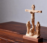 Hand-Carved Wooden Crucifix with Mary and John, 10.8" Catholic Altar Decor