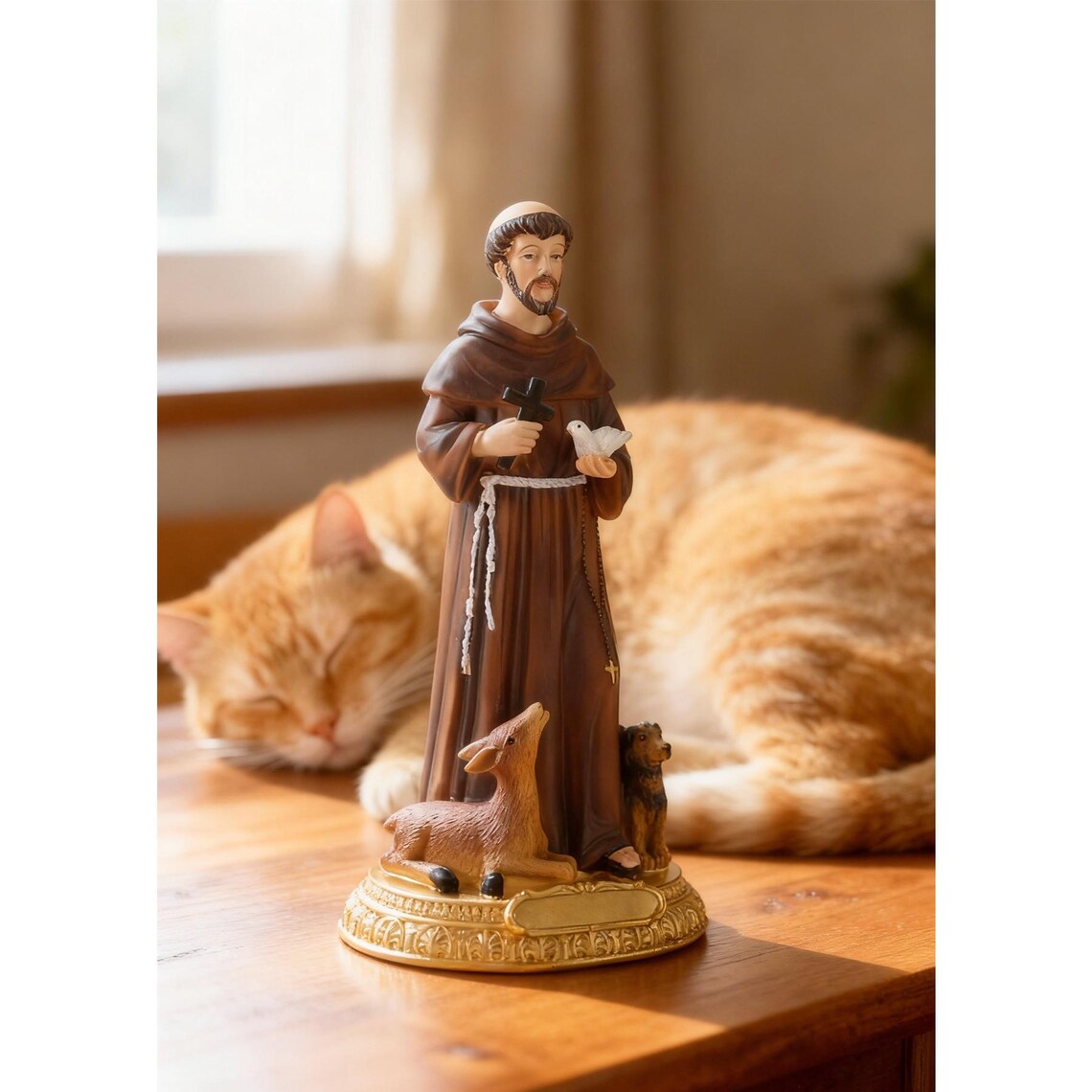 St Francis of Assisi Statue 8.6", Patron of Animals with Dog & Deer, Catholic Saint Figurine, Religious Home Decor, Christian Gift