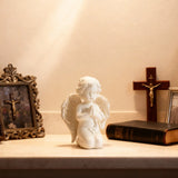 Praying Cherub Angel Statue 5.7", White Resin Baby Guardian Figurine (display 3)