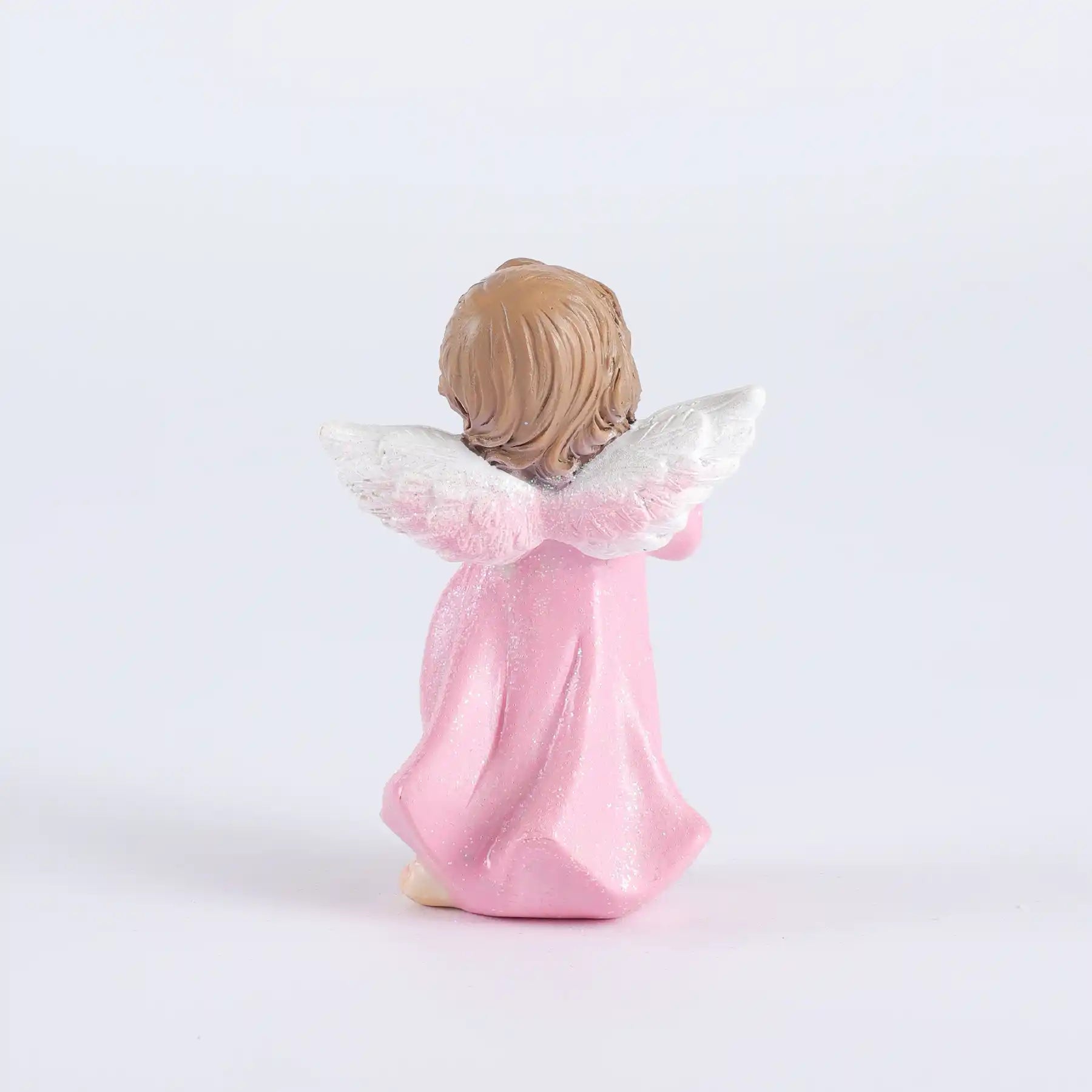 Angel Statue Set of 2 - Pink Glitter Cherub Figurine with Dove， statue dimensioning (display 7)