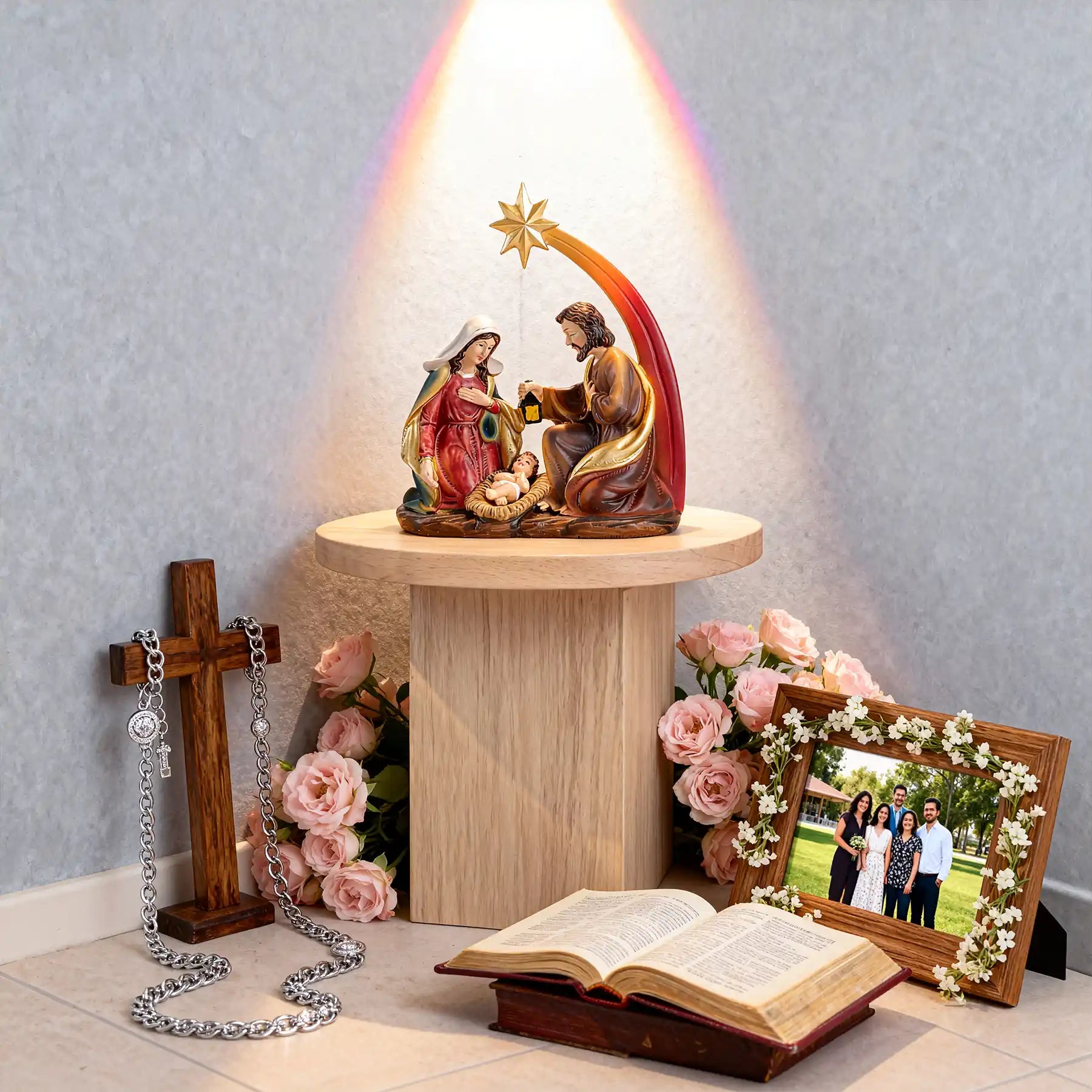 Christmas Nativity Scene Statue 5.9", Handmade Resin Holy Family Manger Set (display 3)