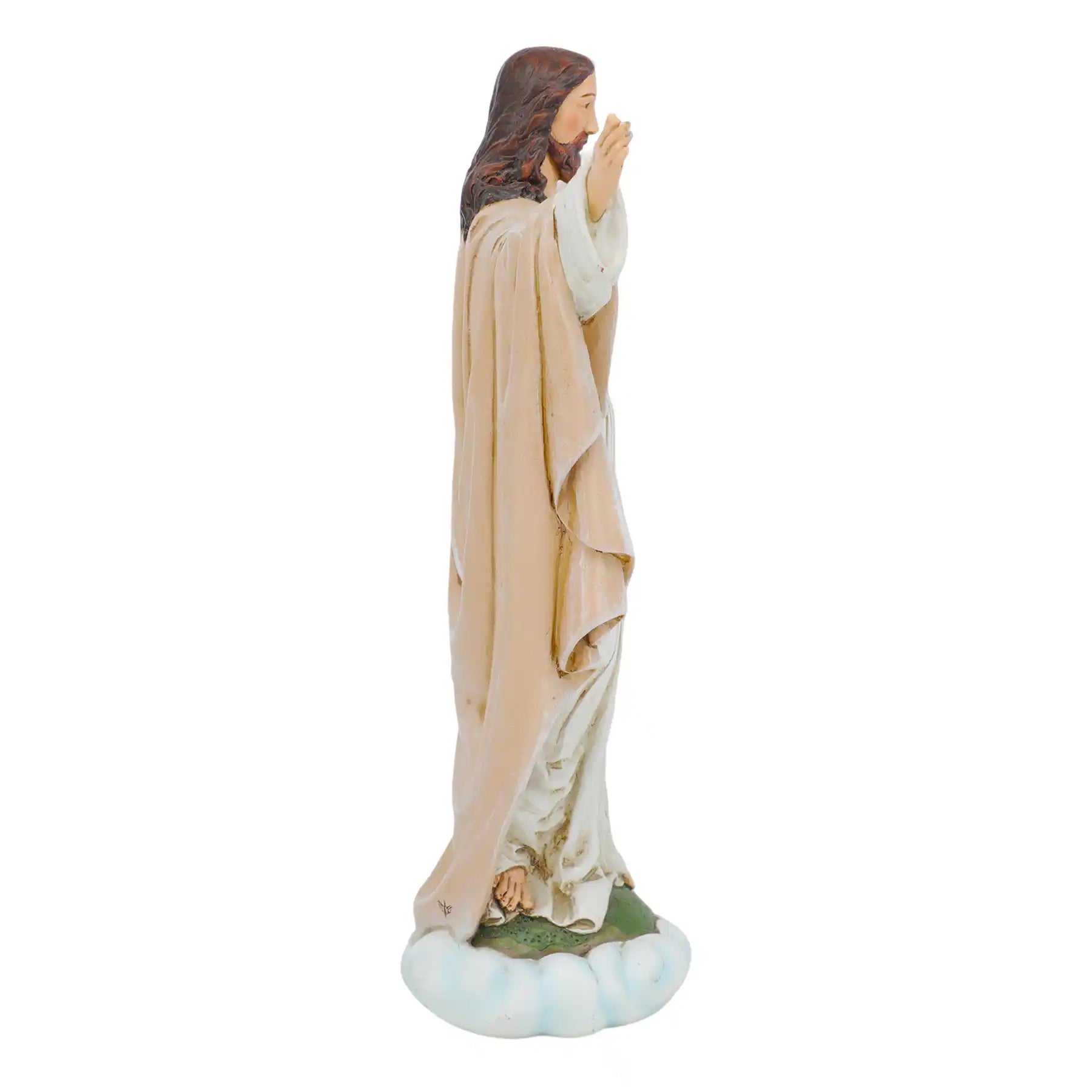 Sacred Heart of Jesus Statue 10" sheer white side view 3, Handmade Catholic Altar Decor, Hand Painted Resin Figurine, Religious Christian Gift for Baptism (display 8)