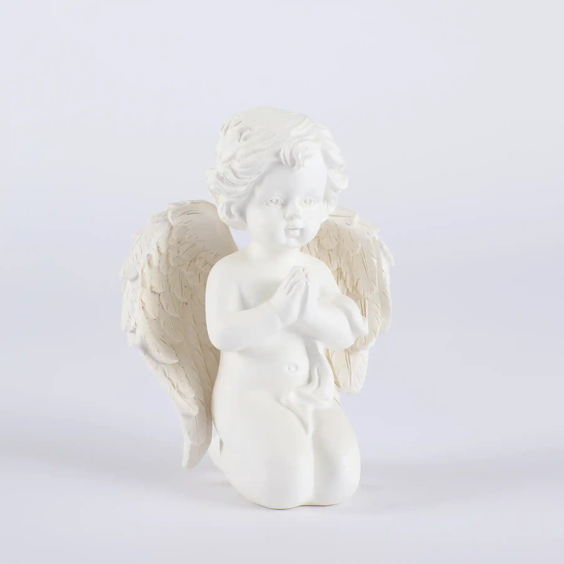 Praying Cherub Angel Statue 5.7", White Resin Baby Guardian Figurine (display 9)