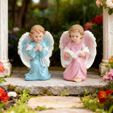 Angel Statue Set of 2 - Pink with Blue Glitter Cherub Figurines Praying & Book-Holding Designs (display 1)