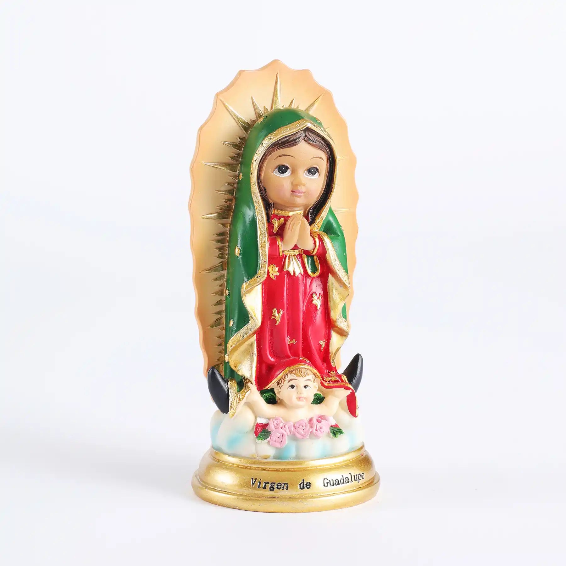 Baby Virgen de Guadalupe Statue 5.7" Handmade Resin Mexican Folk Art, statue front view 3 (11)