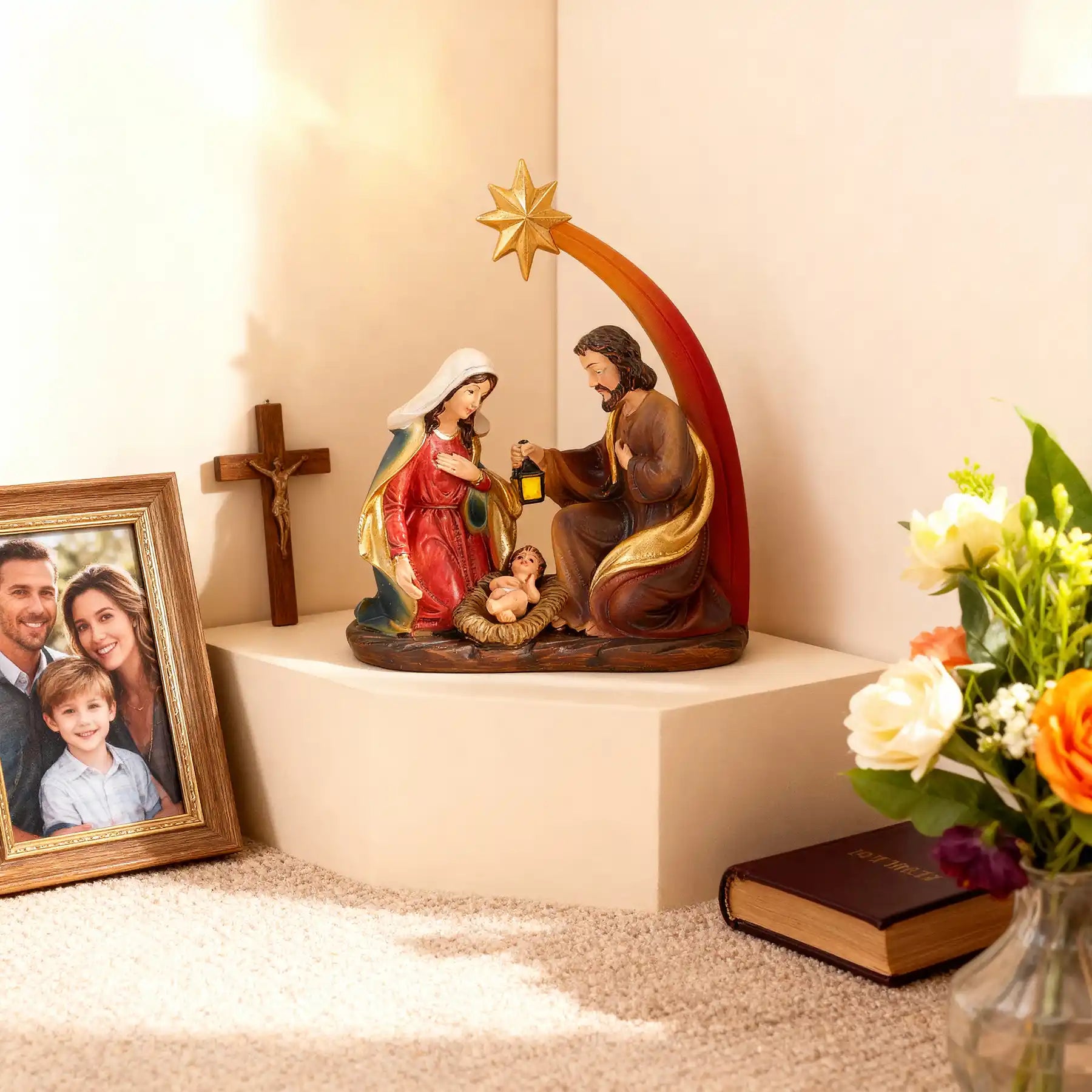 Christmas Nativity Scene Statue 5.9", Handmade Resin Holy Family Manger Set (display 5)