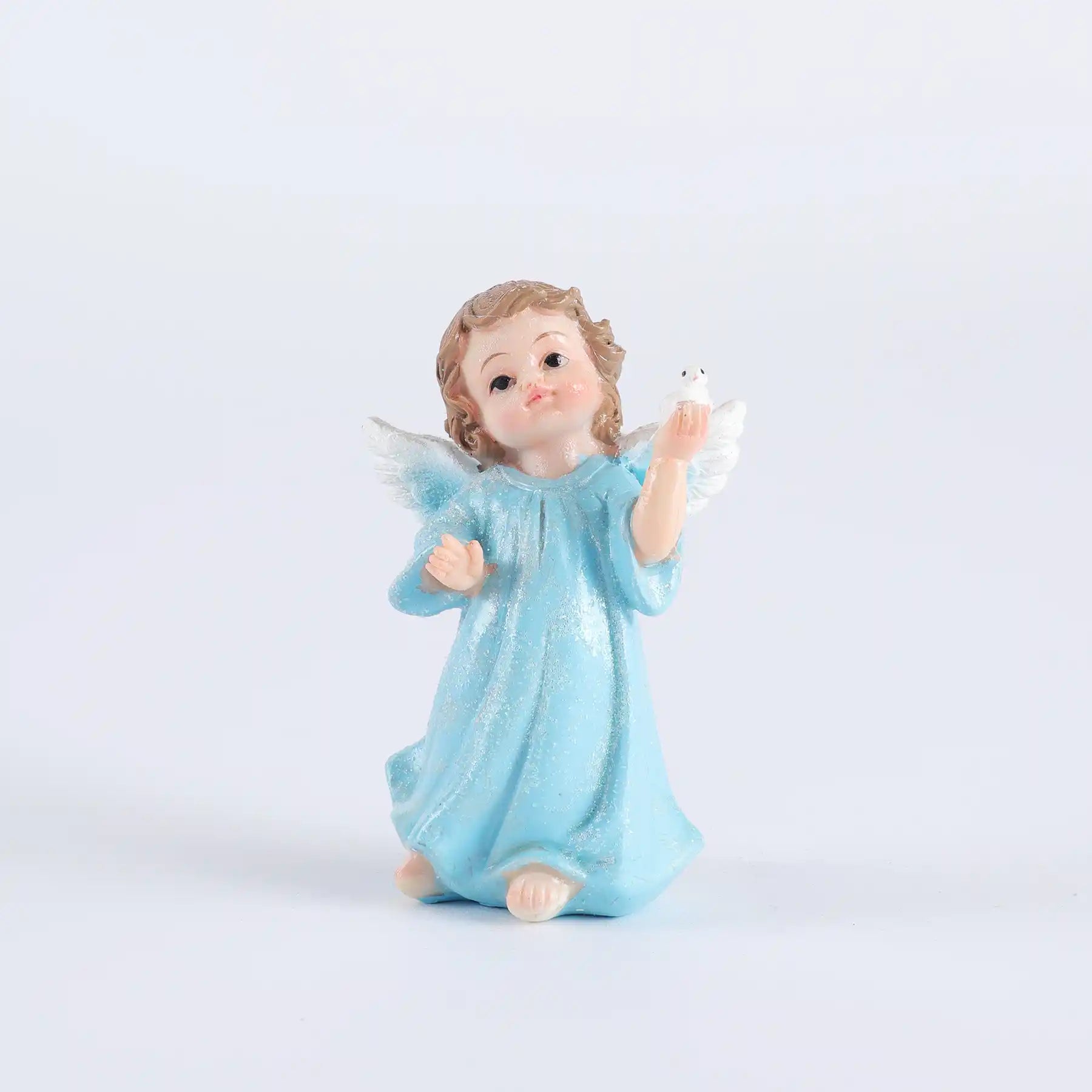 Angel Statue Set of 2 - blue Glitter Cherub Figurine with Dove， statue dimensioning (display 8)