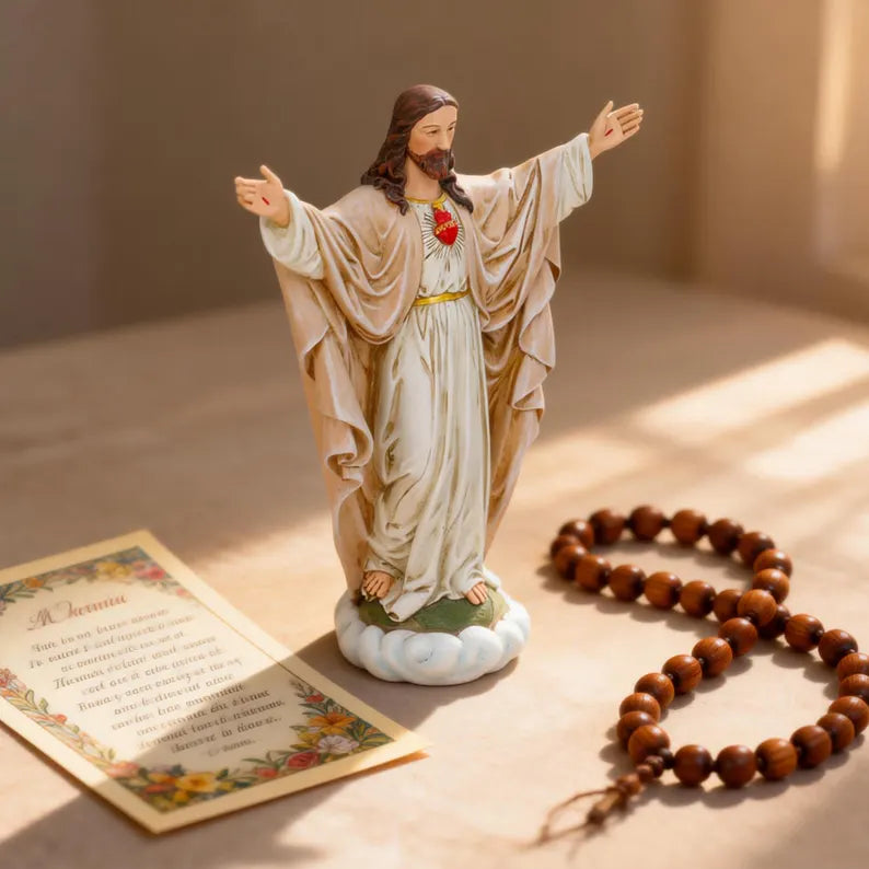 5-handmade sacred heart of jesus statue with rosary and letter