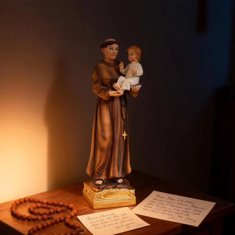 5-saint anthony statue with child jesus on wooden table 2