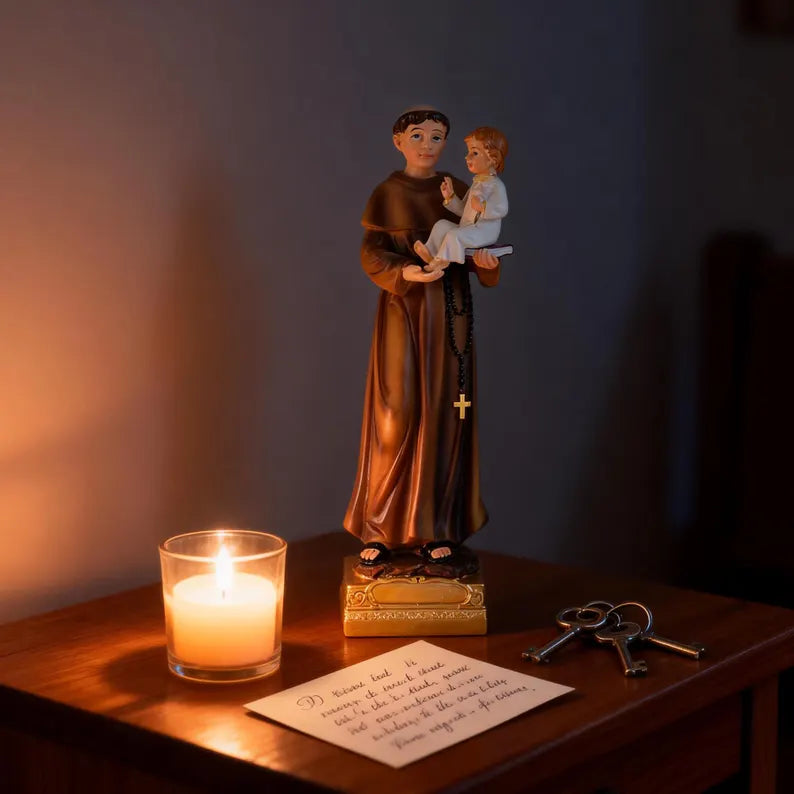 5-saint anthony statue with child jesus on wooden table 1