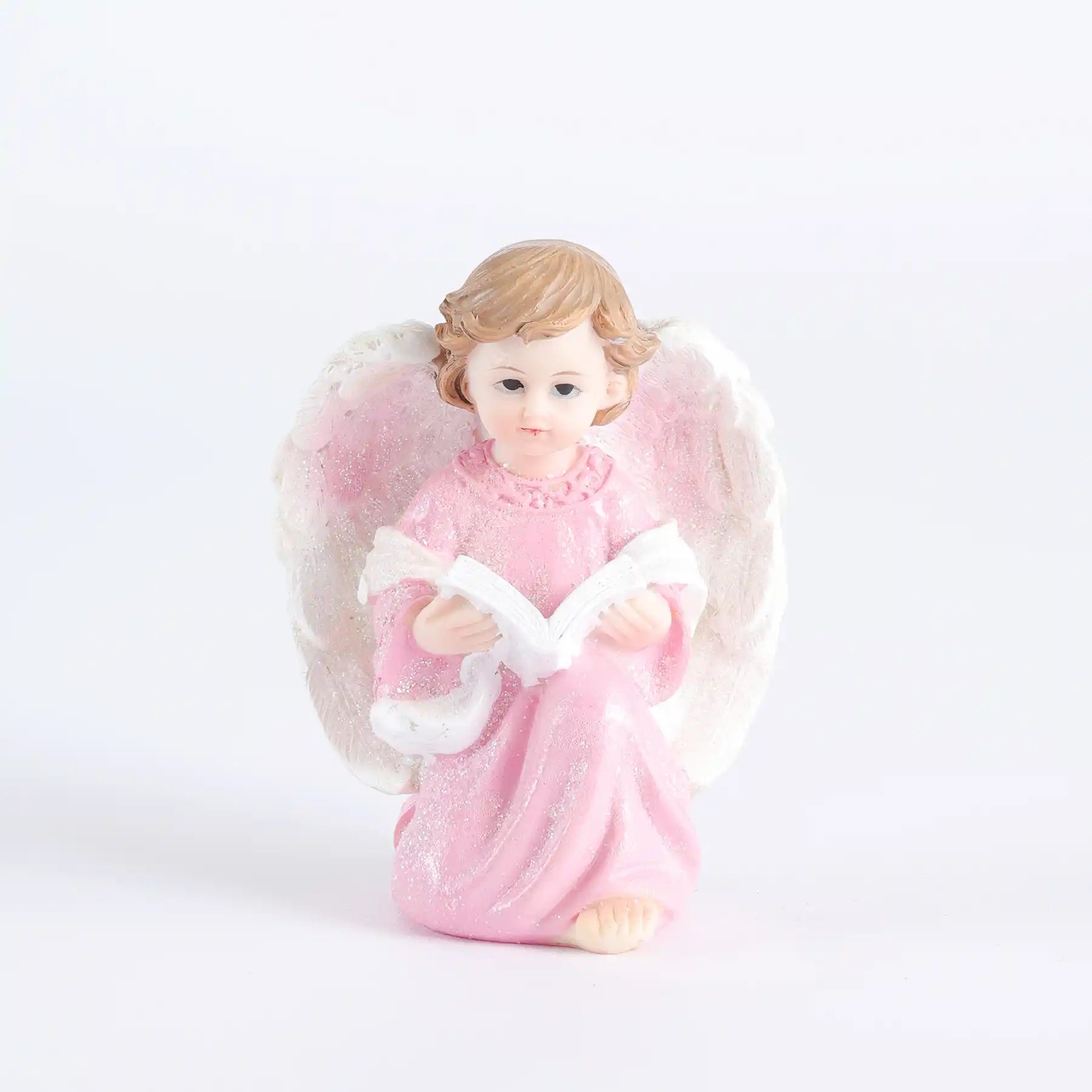 Angel Statue Set of 2 - Pink Glitter Cherub Figurine Praying & Book-Holding Designs (display 12)