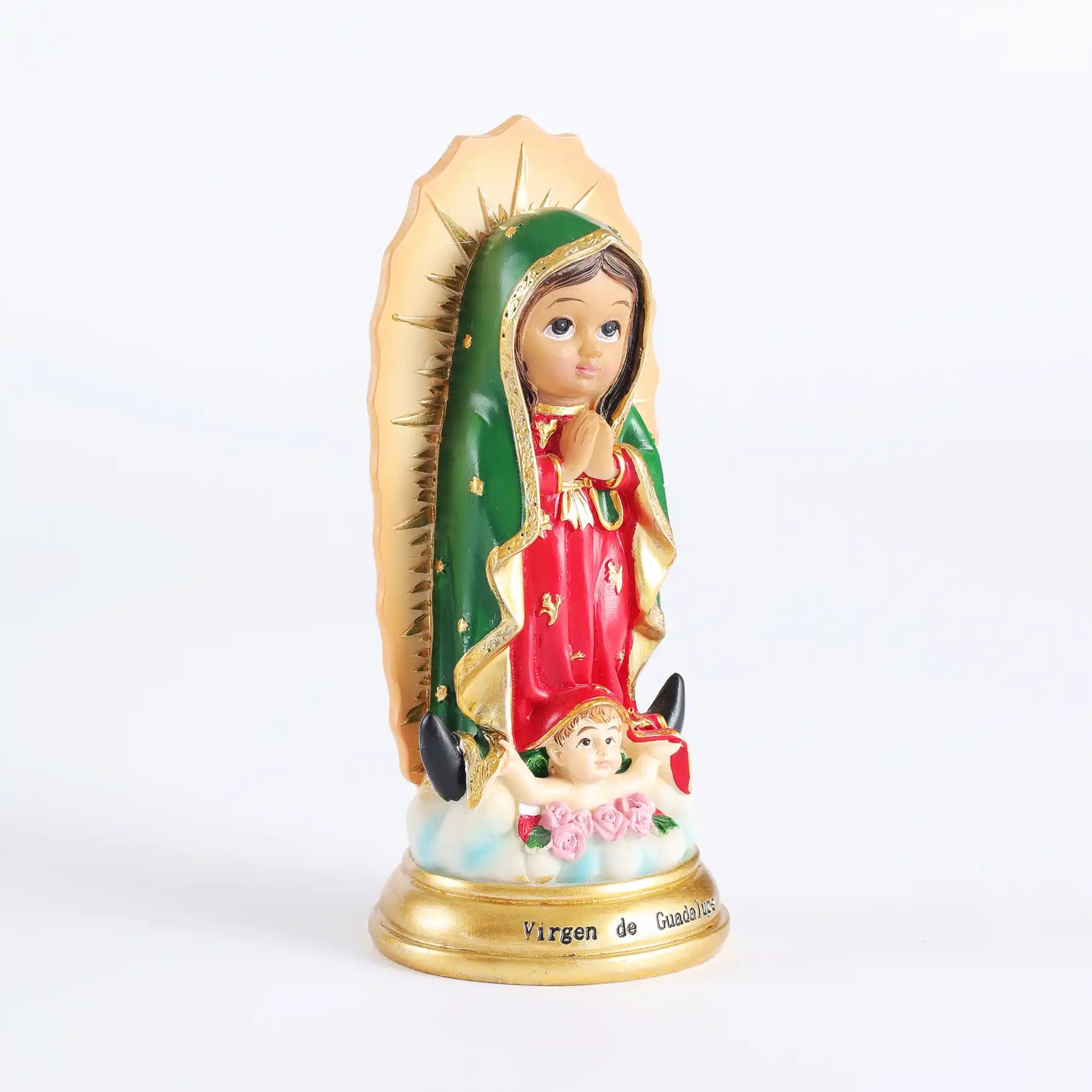 Baby Virgen de Guadalupe Statue 5.7" Handmade Resin Mexican Folk Art, statue side view 2 (12)