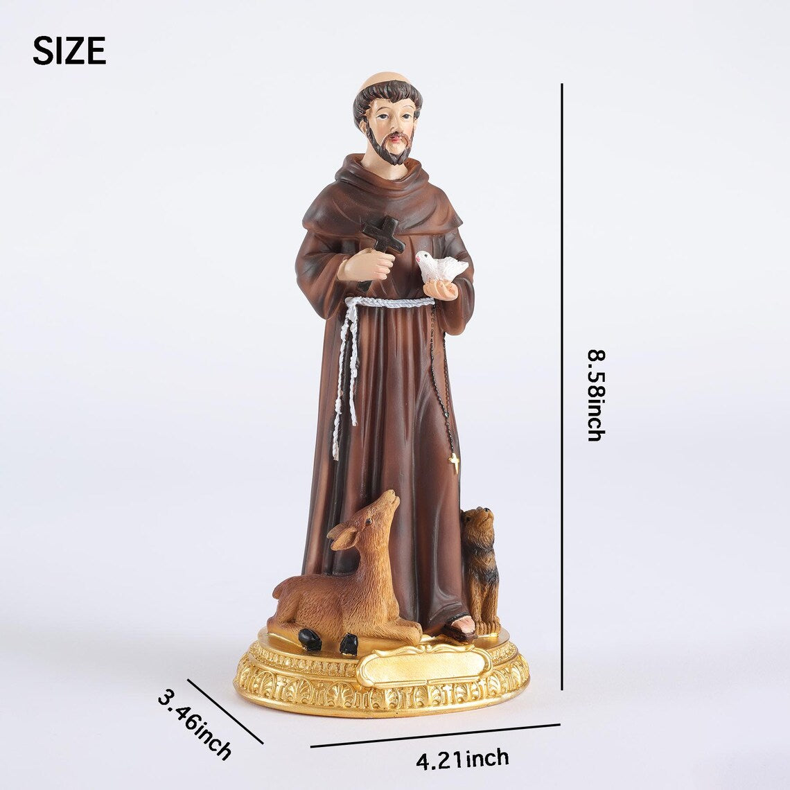 St Francis of Assisi Statue 8.6", Patron of Animals with Dog & Deer, Catholic Saint Figurine, Religious Home Decor, Christian Gift