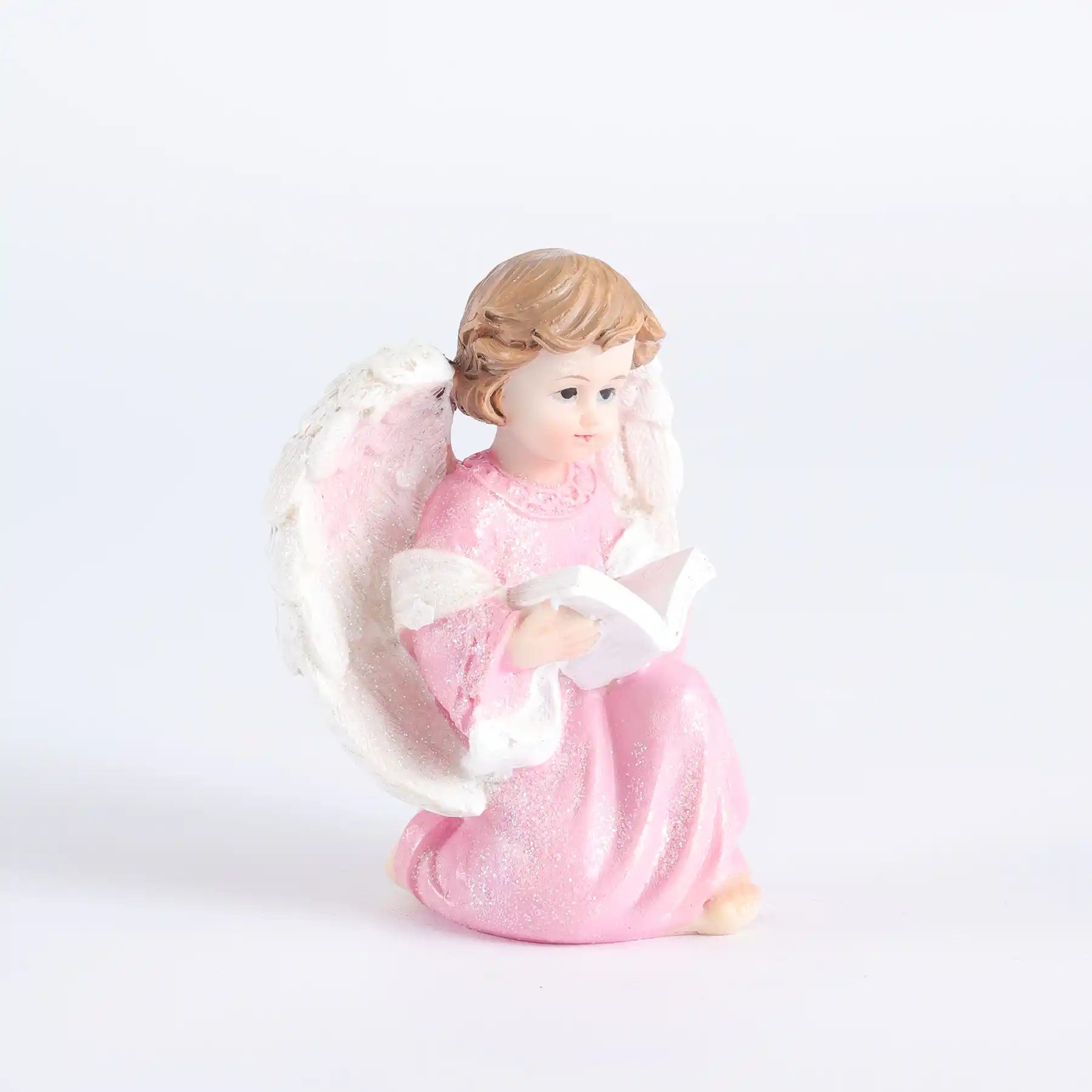 Angel Statue Set of 2 - Pink Glitter Cherub Figurines Praying & Book-Holding Designs (display 13)