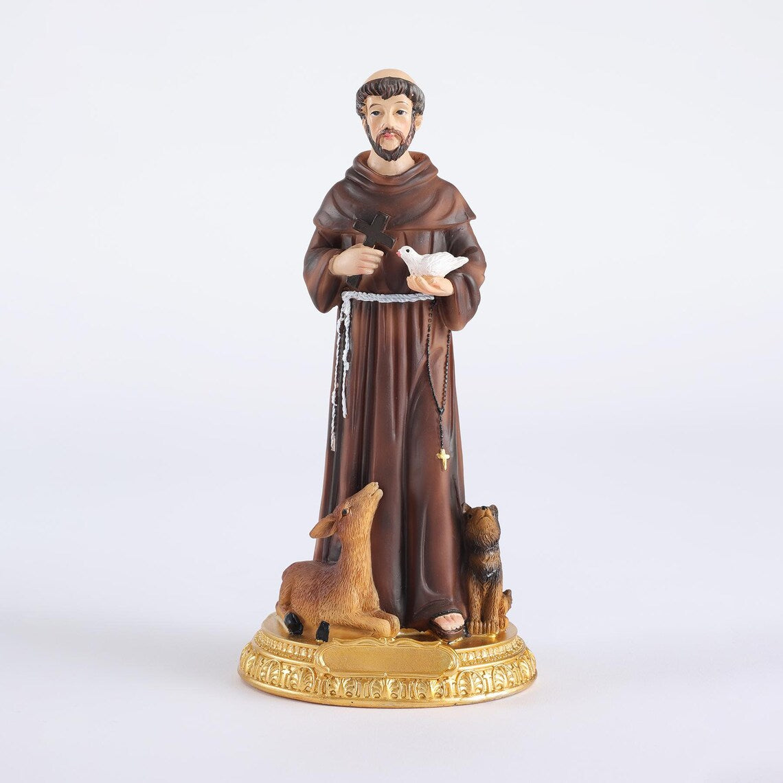 St Francis of Assisi Statue 8.6", Patron of Animals with Dog & Deer, Catholic Saint Figurine, Religious Home Decor, Christian Gift