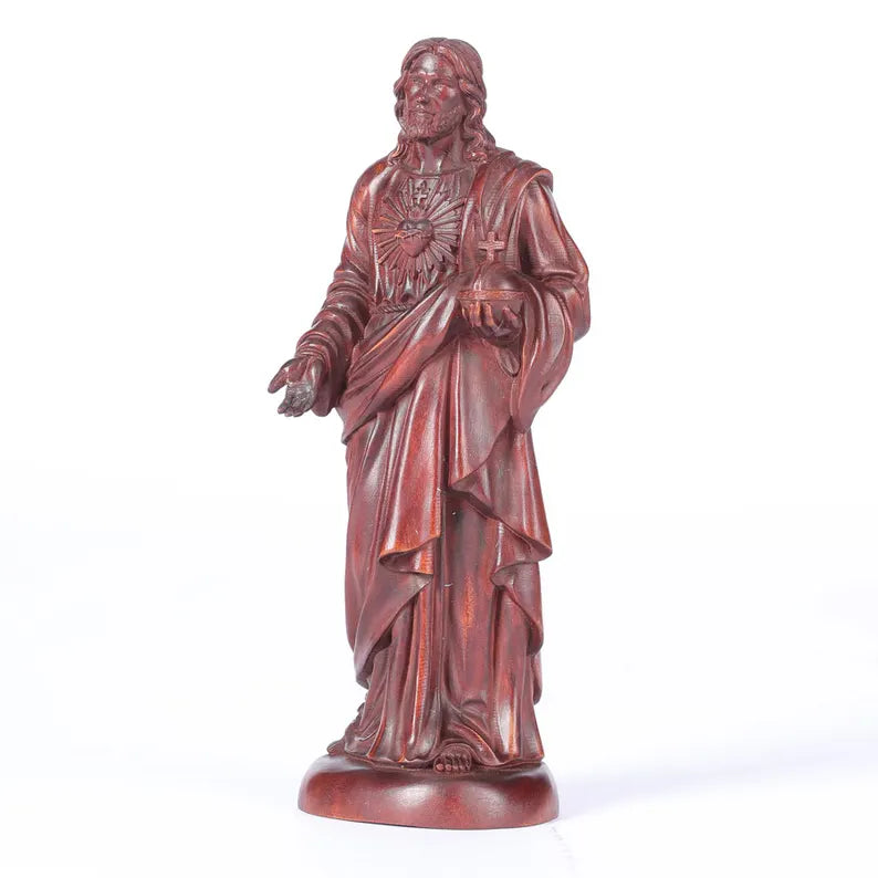 boxwood sacred heart jesus statue white background