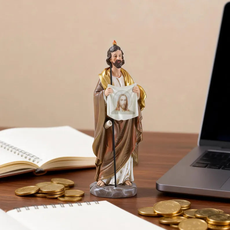 8-st jude thaddeus statue patron saint of hope with golden coins