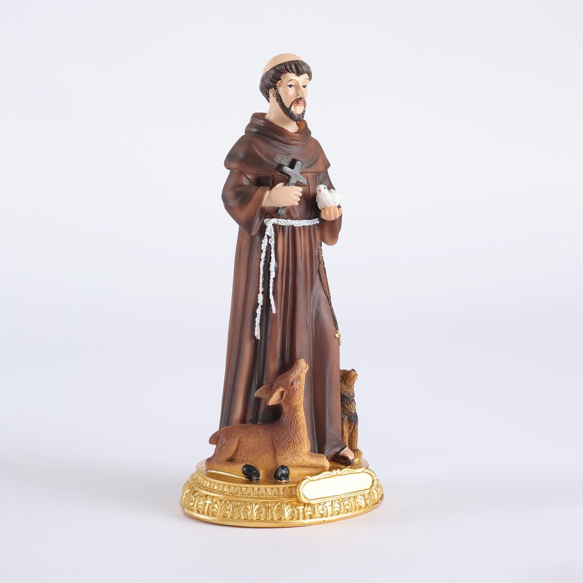 St Francis of Assisi Statue 8.6", Patron of Animals with Dog & Deer, Catholic Saint Figurine, Religious Home Decor, Christian Gift