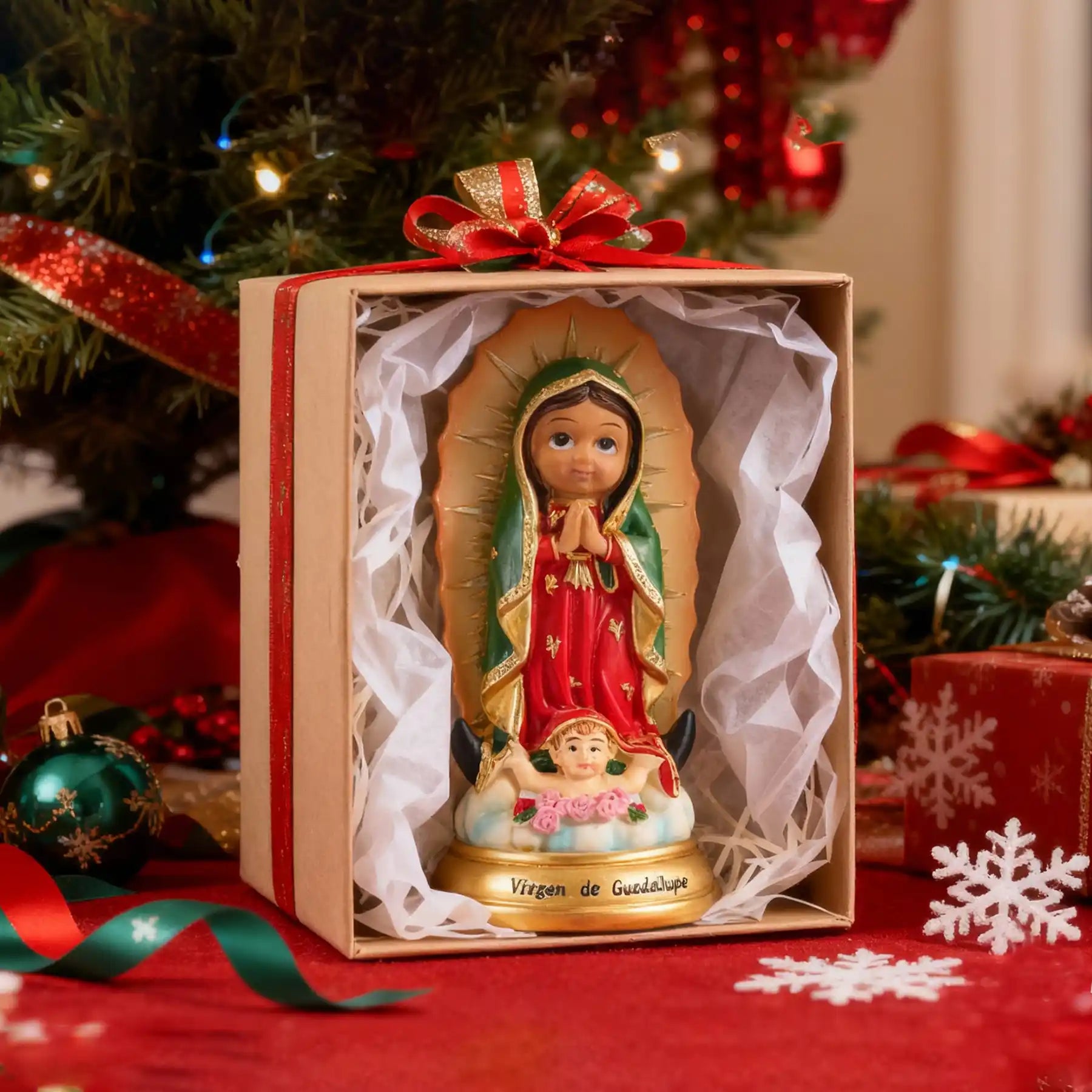 Baby Virgen de Guadalupe Statue 5.7" Handmade Resin Mexican Folk Art, statue under Christmas tree in giftbox (4)