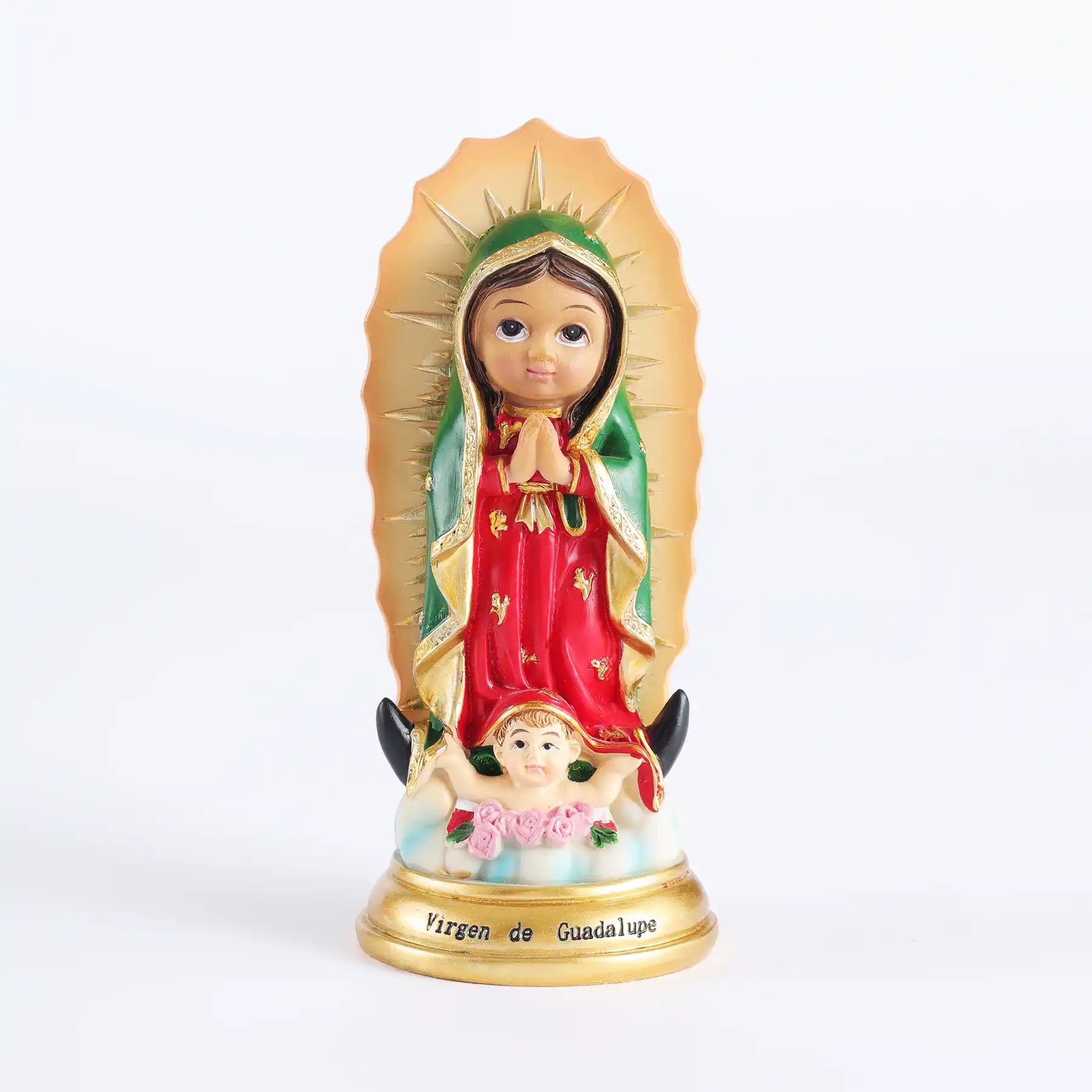 Baby Virgen de Guadalupe Statue 5.7" Handmade Resin Mexican Folk Art, statue front view 2 (10)