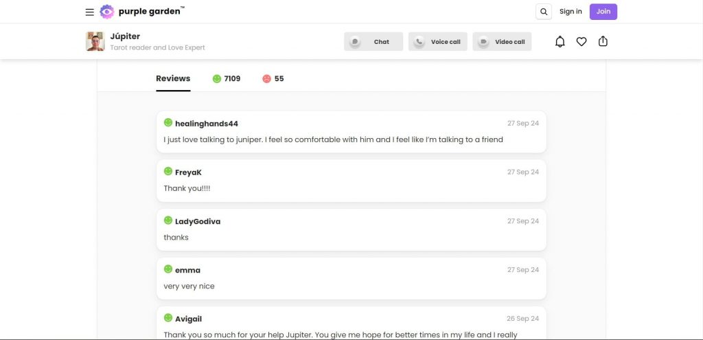 purple psychic - psychic reader review system example