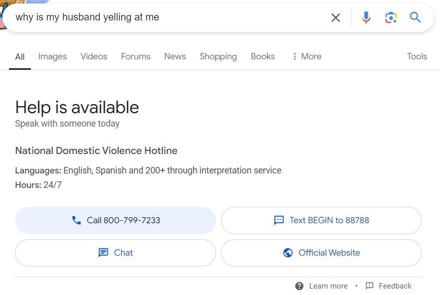 google search results for my husband yells at me