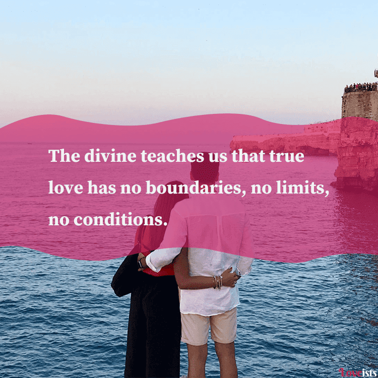 couple snuggle by sea image with a spiritual unconditional love quote